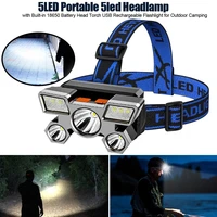 outdoor portable 5 led work light 18650 battery headlamp flashlight for running cycling fishing camping hikingusb rechargeable
