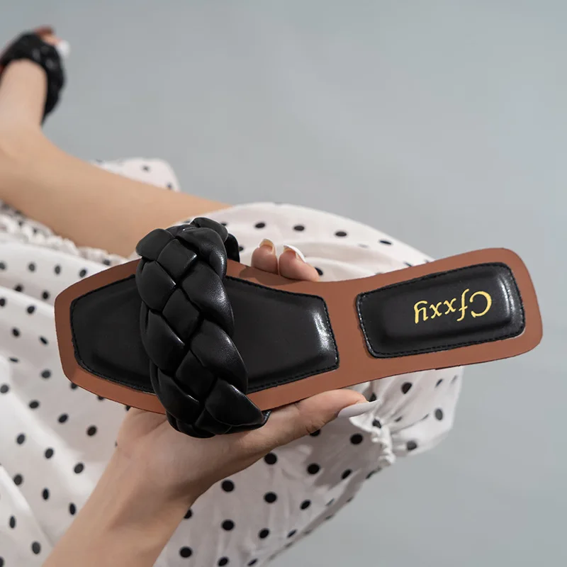 Сандалии женские с квадратным носком повседневные пляжные туфли высокий каблук