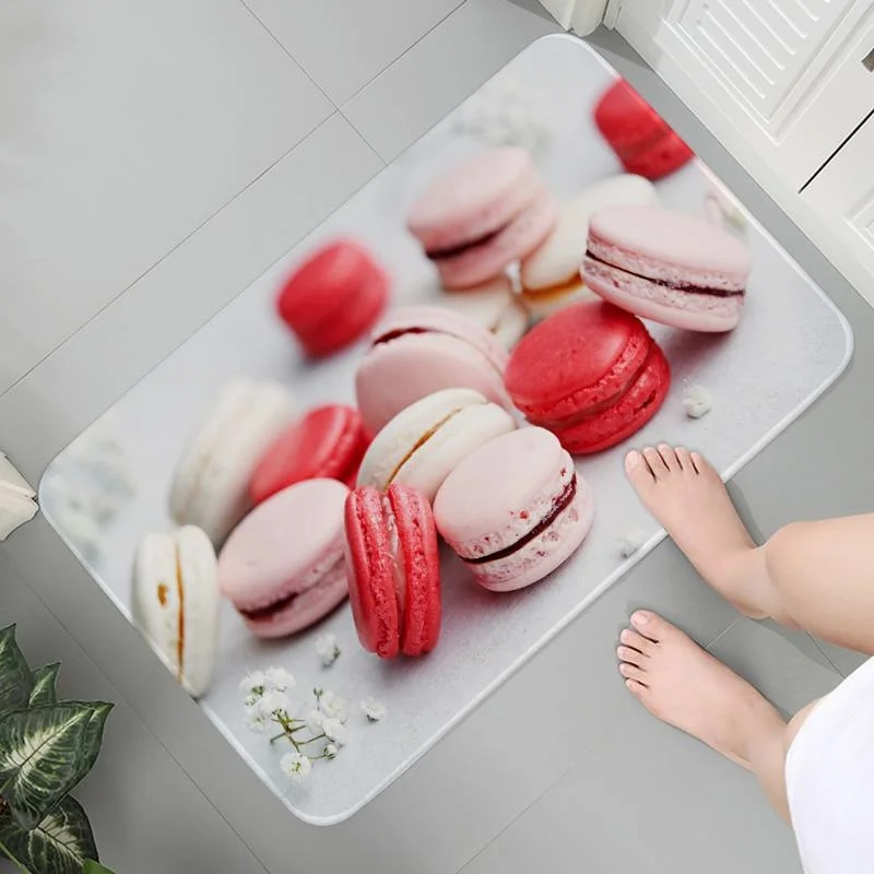 

Фланелевый нескользящий кухонный ковер для входа, коврики, 3D коврики из пены с эффектом памяти, Мультяшные милые макарон, пончики, комнатные...