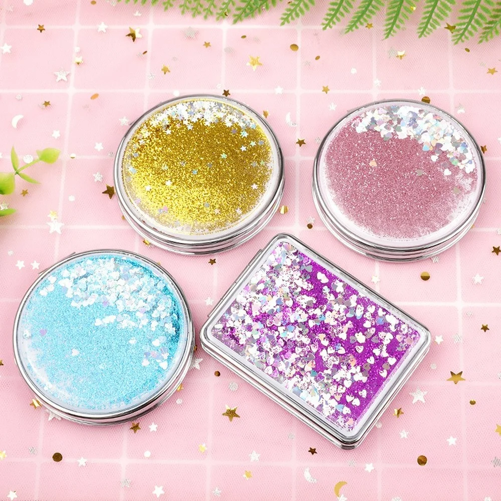 

Shiny Quicksand Makeup Mirror Cute Makeup Vanity Mirror Foldable Hand Mirror Compact Mirror Portable Pocket Mirrors for Girls