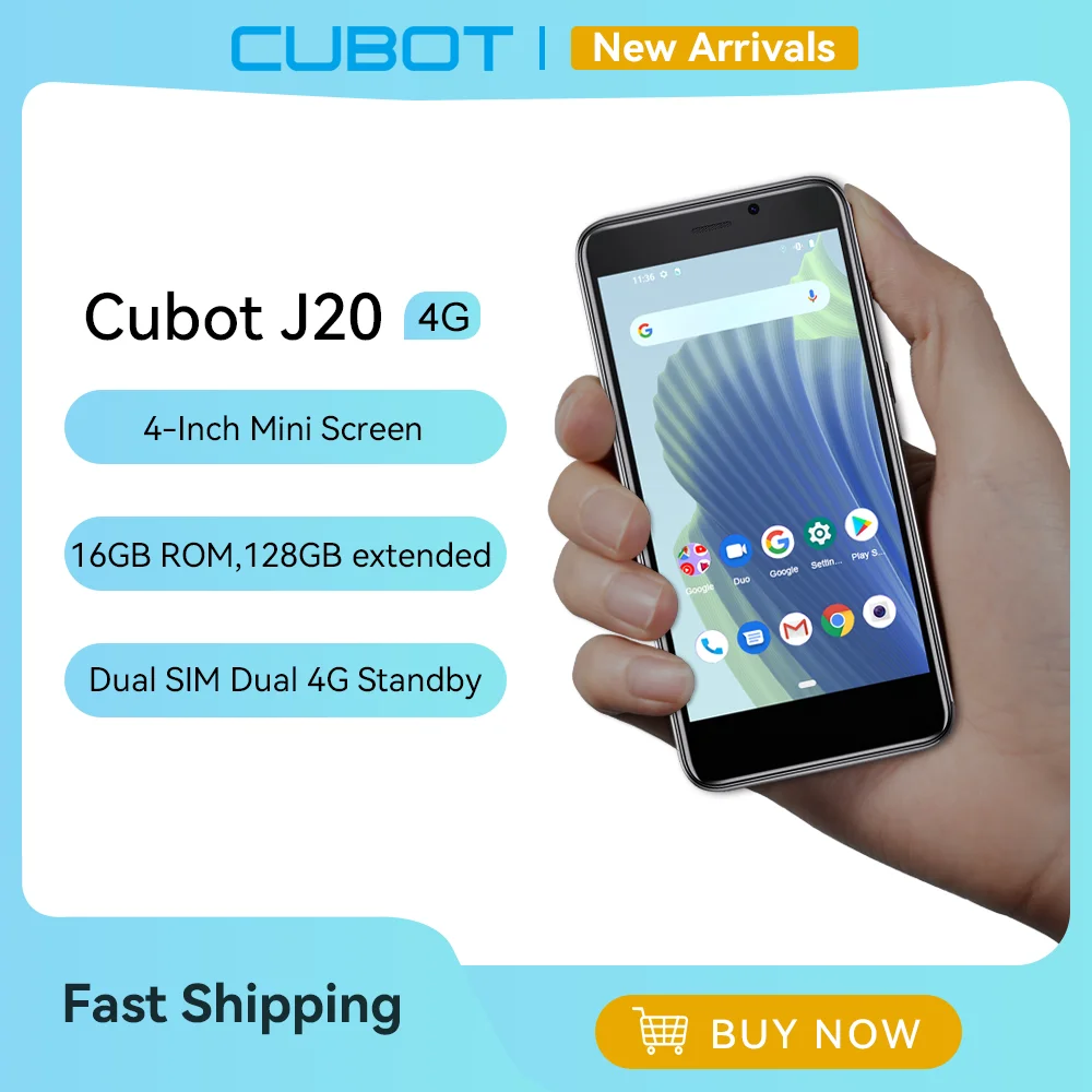 

Cubot J20 смартфон с четырёхъядерным процессором, ОЗУ 2 Гб, ПЗУ 16 Гб, Android 12, 2350 мАч