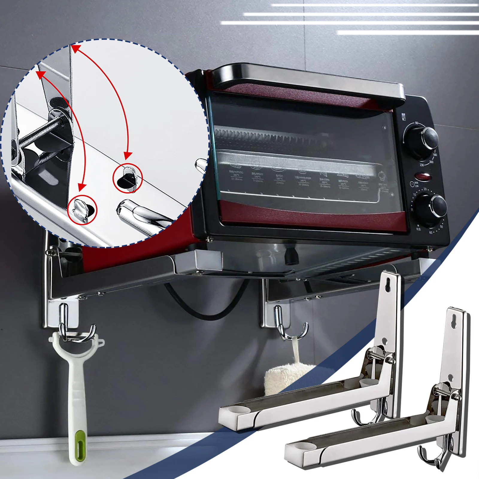 Полка для микроволновой печи из нержавеющей стали регулируемая настенная