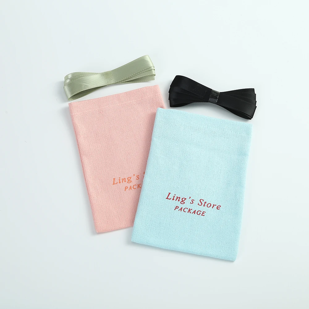 100pcs Cotton Burlap Jewelry Bag with Ribbon Custom Logo Jewelry Organizer Wedding Party Candy Bag Earrings Bag Personalizado