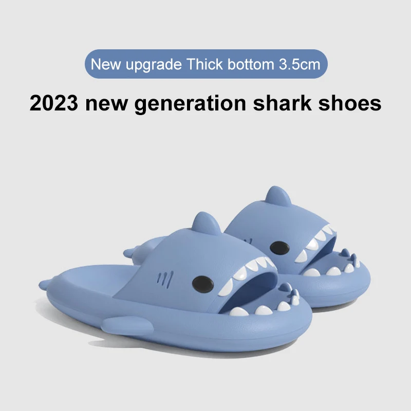 Comwarm Lovely Shark Slippers For Women Men Outdoor Fashion Shark Beach Slides Bathroom Non-slip Thick Sandals Home Couple Shoes