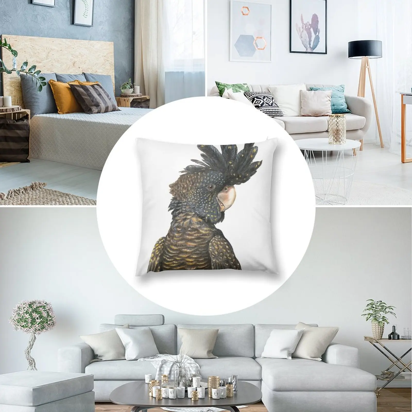 Черная декоративная подушка для дивана с мраморным узором