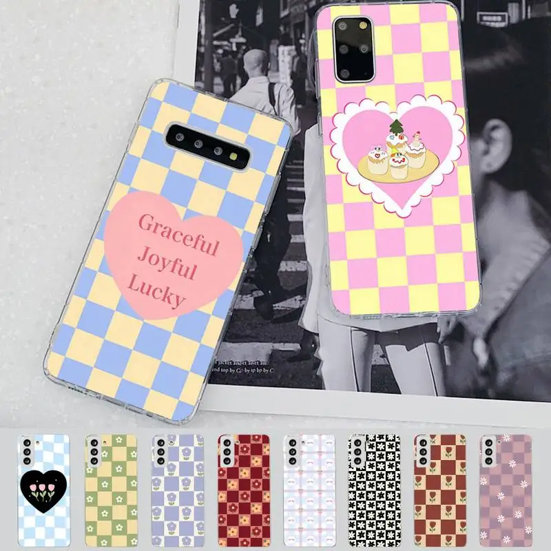 

Colorful Grid Lattice Phone Case for Samsung S21 A10 for Redmi Note 7 9 for Huawei P30Pro Honor 8X 10i cover
