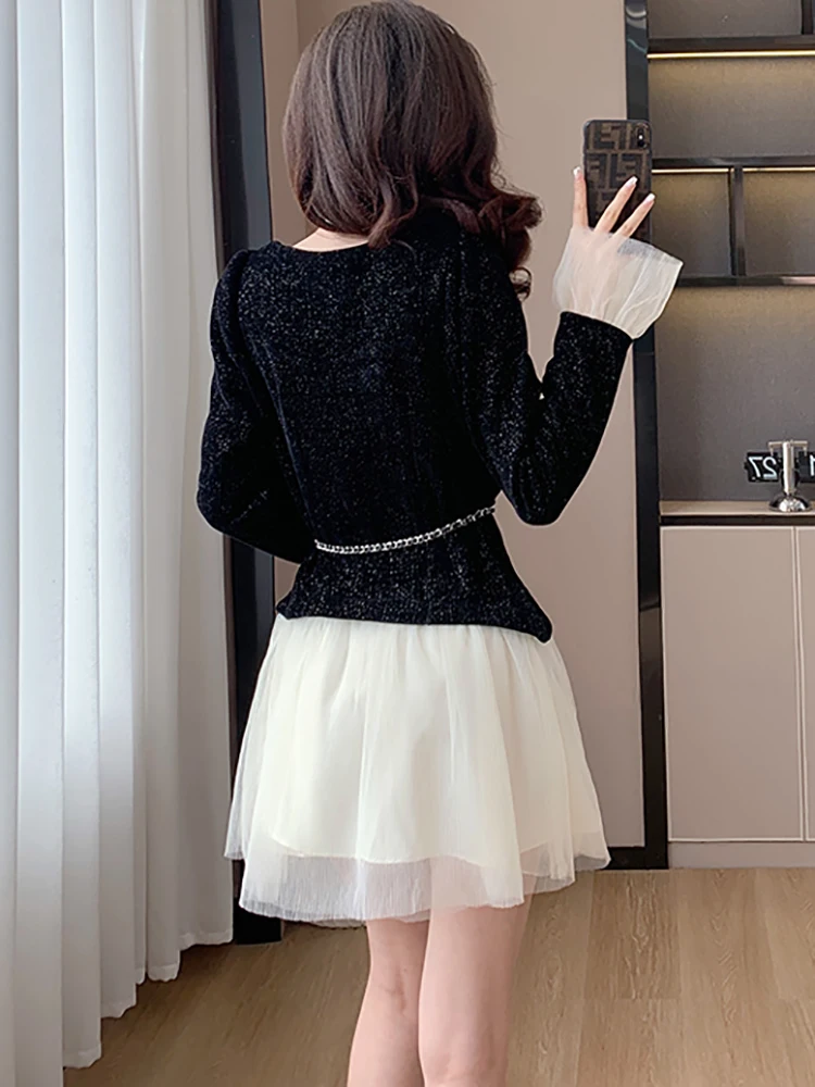 Женское розовое лоскутное белое сетчатое плиссированное платье из синели