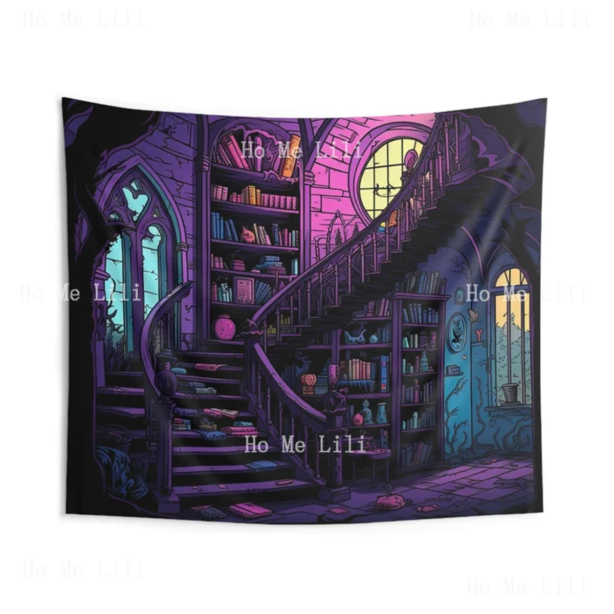 Библиотека ведьмы лестница настенный гобелен темный Cottagecore эстетический