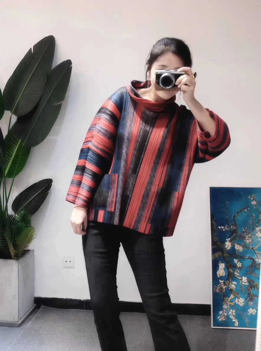 ГОРЯЧАЯ ПРОДАЖА Miyake Fold Light через чип-тип марлевый плащ летняя полосатая свободная