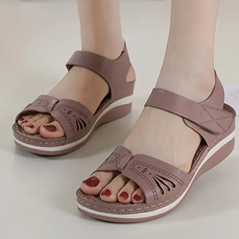 

New Women's Sandals Fashion Hollow Wedge Platform Shoes Solid Color Casual Lightweight Beach Sandals Zandalias De Mujer