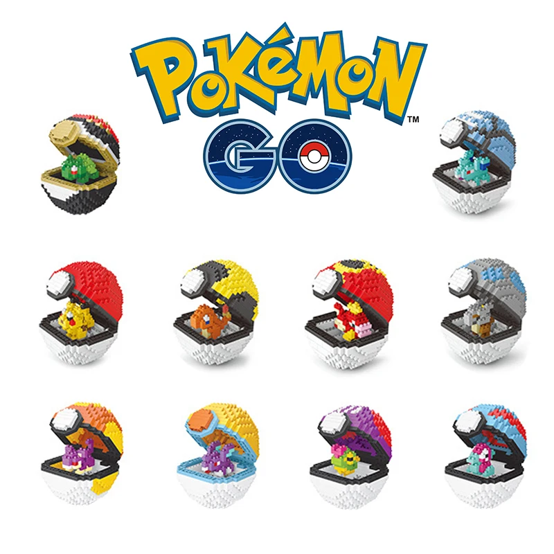 

Pokemon Cartoon Building Blocks Poke Ball Building Assembled Pikachu Mini Action Figures Educational Game Toys Kid Birthday Gift