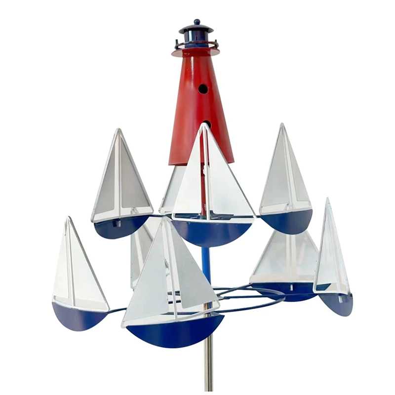 

1 Piece Kinetic Art Wind Sculpture Lighthouse Sailboat Windmills Nautical Wind Sculpture Metal Decor For Yard, Wind Spinner