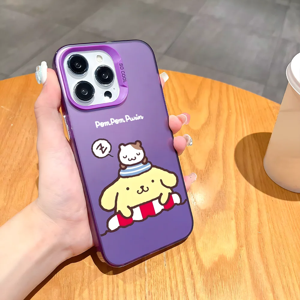 Чехол для телефона MINISO Saniro Pom Purin iPhone 16 15 14 13 12 11 Pro Max черный фиолетовый матовый