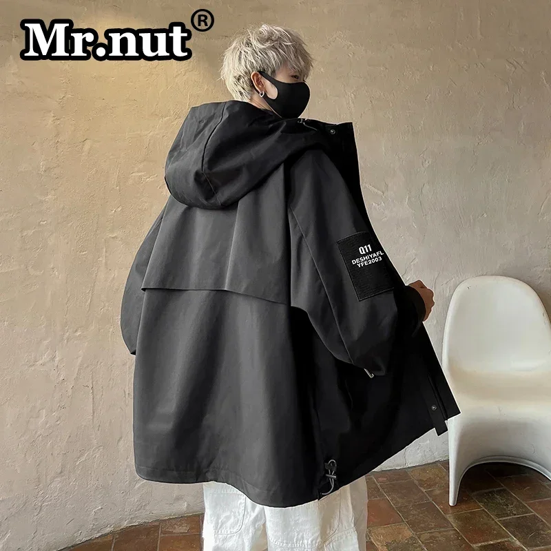 Мужская водонепроницаемая куртка с капюшоном и молнией на молнии черная/серая