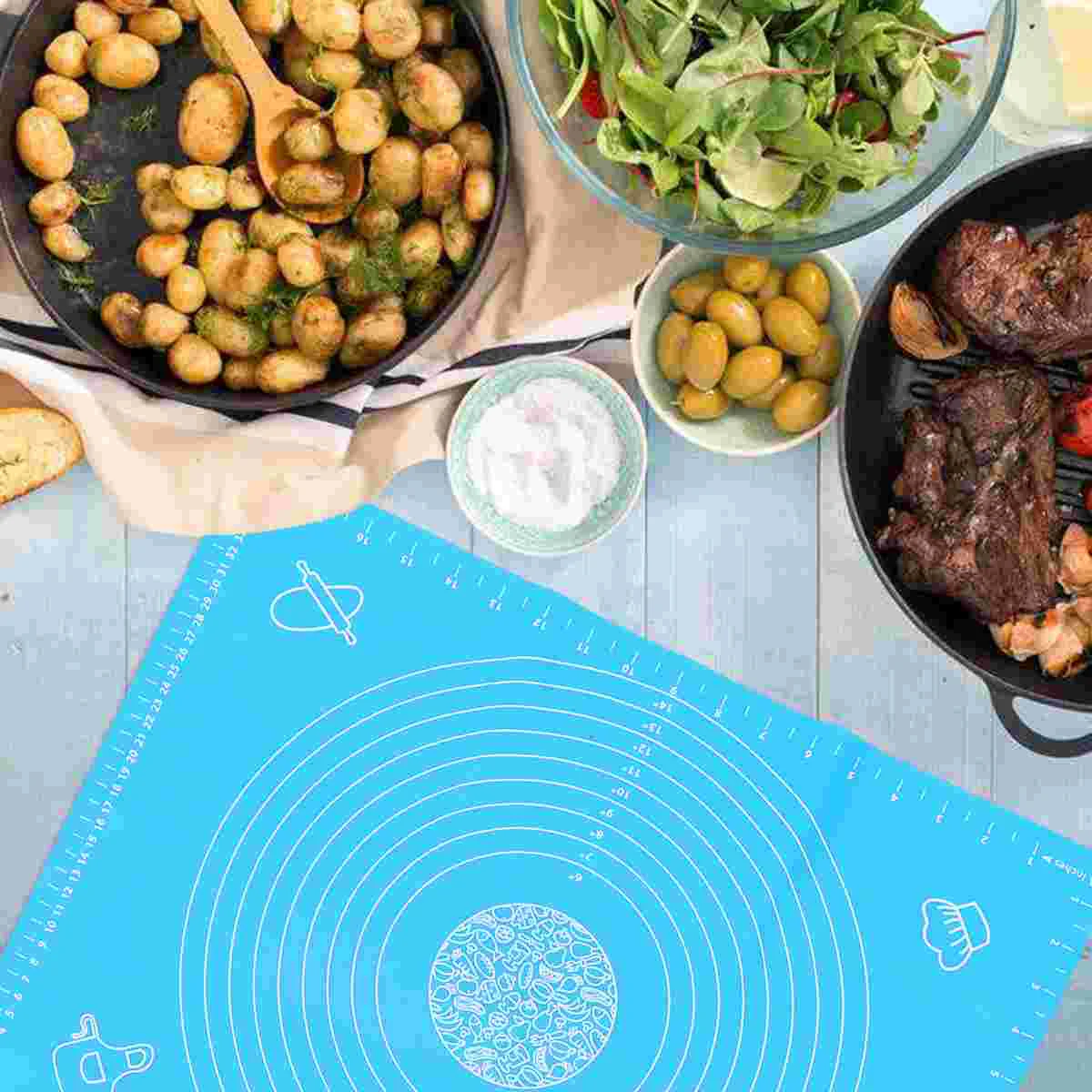 

1pc Household Silicone Kneading Pad Heat Insulation Anti-skid Silicone Pad With Scale Baking Pad Baking Tool for Home Kitchen