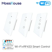 wifi smart wall light switch glass panel rf433wi fi smart life tuya app remote control works with alexa google home 123 gang