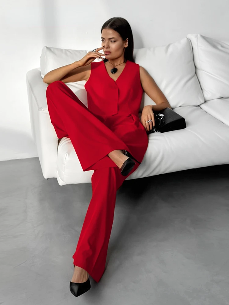 Женский офисный костюм-двойка розовый костюм из топа и плиссированных брюк с