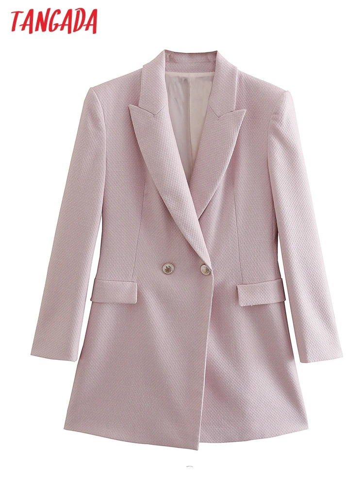 

Tangada Women Chic Solid Blazer Coat Vintage Double Breasted Long Sleeve Female Outerwear Chic Tops QD45