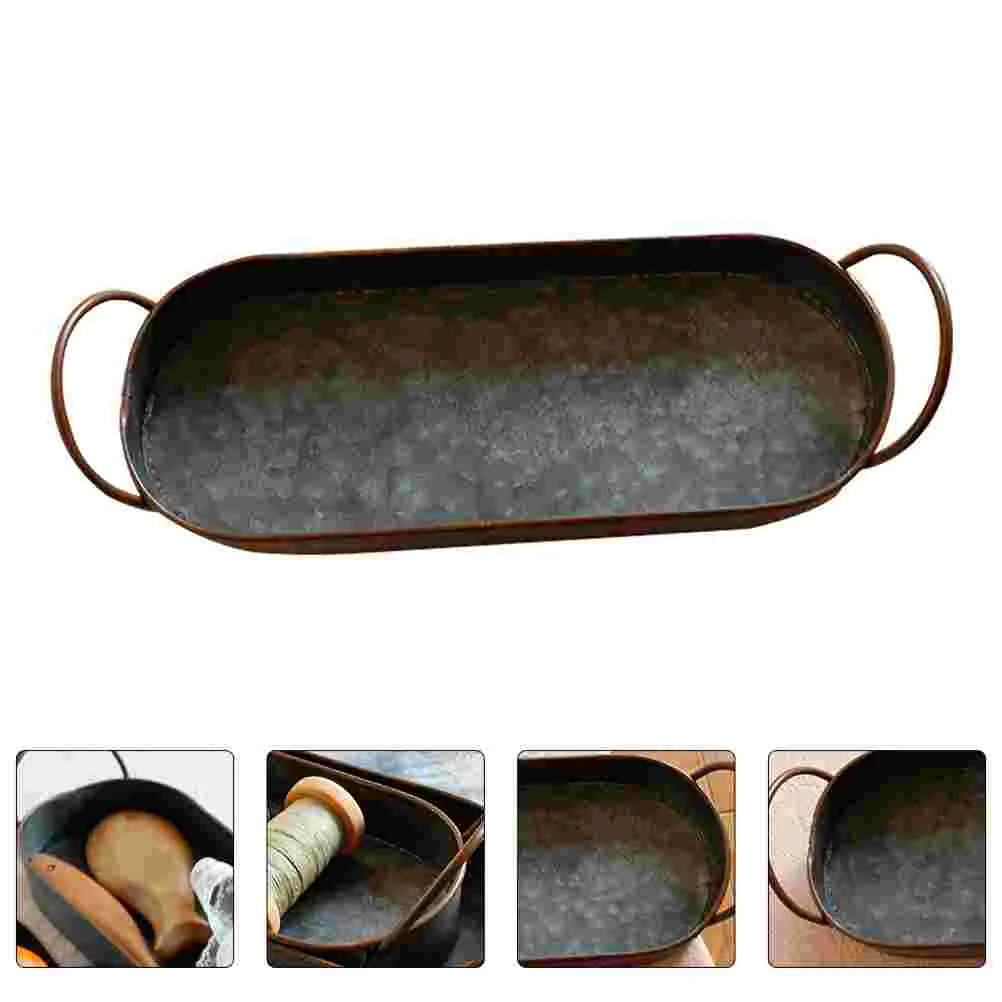 

Tray Serving Farmhouse Jewelry Plate Dish Rustic Metal Platter Trays Decorative Galvanized Table Vintage Coffee Holder