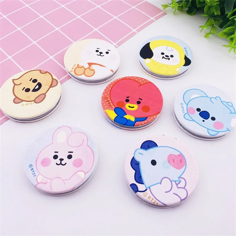 

Kawaii BT21 Makeup Mirror Anime Cute Cartoon PU Folding Mirror Portable Mirror Mini Mirror Double Sided Mirror Birthday Gift