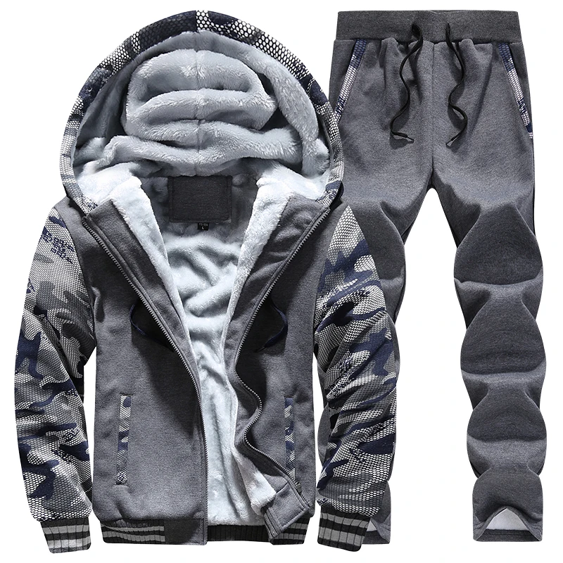 

Men Tracksuits Sets Winter Hoodies Casual Hooded Warm Sweatshirts+Pants Thicker Fleece Jacket+Pants Men Moleton Masculino M-4XL