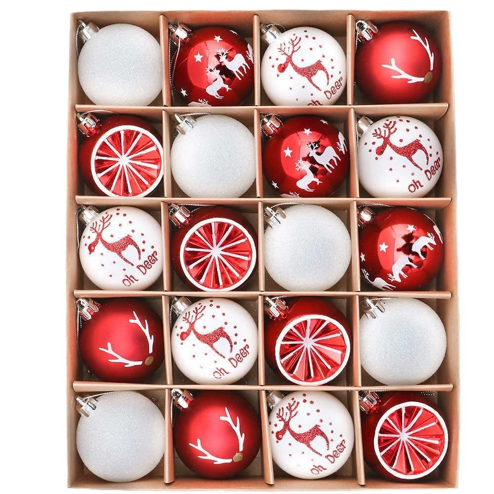 20pcs Christmas Balls 6cm Matte Glossy Drawing Ornament for Xmas Tree Hanging Baubles Decorations Shatterproof Plastic