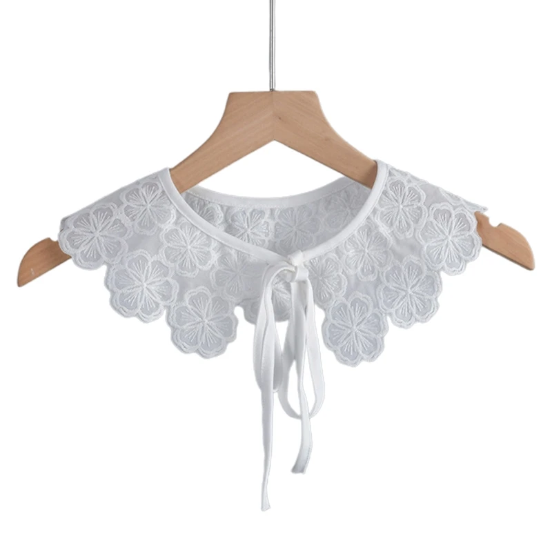 

Detachable False Collar for Women Girls Embroidered Flower Lace-Up Shawl Wrap