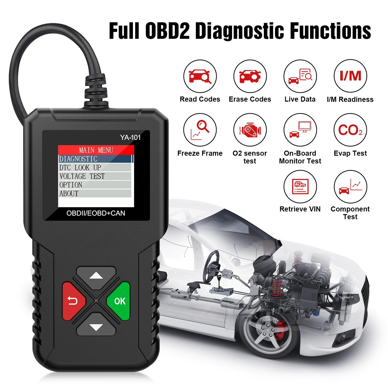 Сканер OBD2 YA101 для 12-втомобилей от OBDResource Полные диагностические функции OBDII с