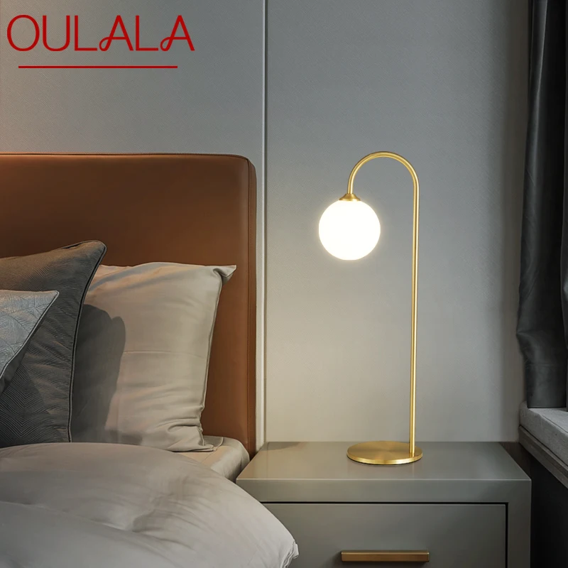 

OULALA Contemporary Brass Table Lamp LED Gold Copper Desk Decor Lighting for Modern Home Study Bedroom