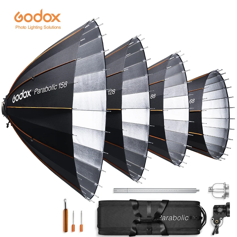 

Godox P68 P88 P128 P158 KIT photography Parabolic light box 68 88 128Ture Parabolic Softbox Light Focusing System Softbox Kit