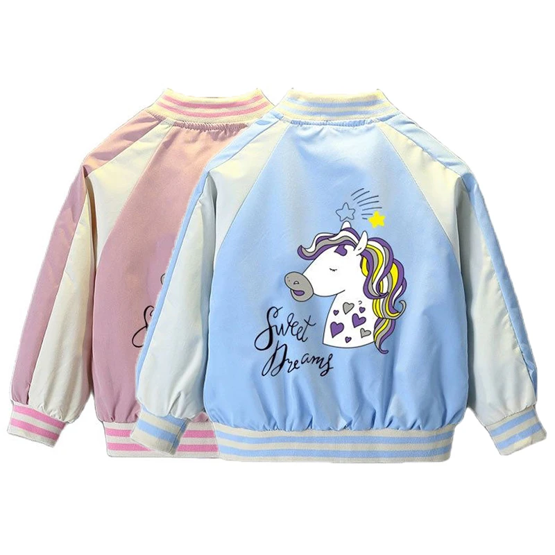 

Unicorn Jackets for Girls Spring Autumn Long Sleeve Cartoon Print Baseball Uniform 2-12 Years Kids Outerwear Children Clothes
