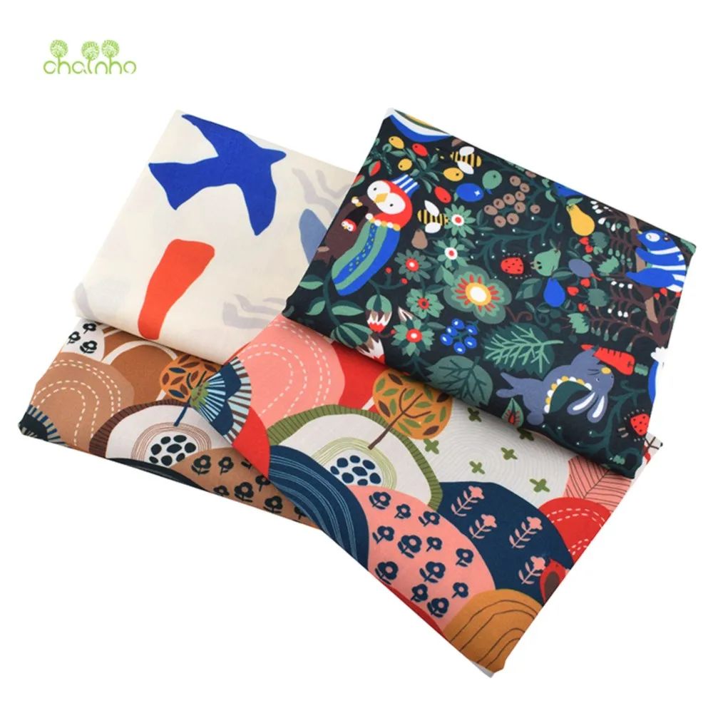 Chainho,Printed Cotton Linen Fabric,Cartoon Parrot Series,DIY Quilting & Sewing Material,Sofa,Curtain,Bag,Cushion,Table Cloth