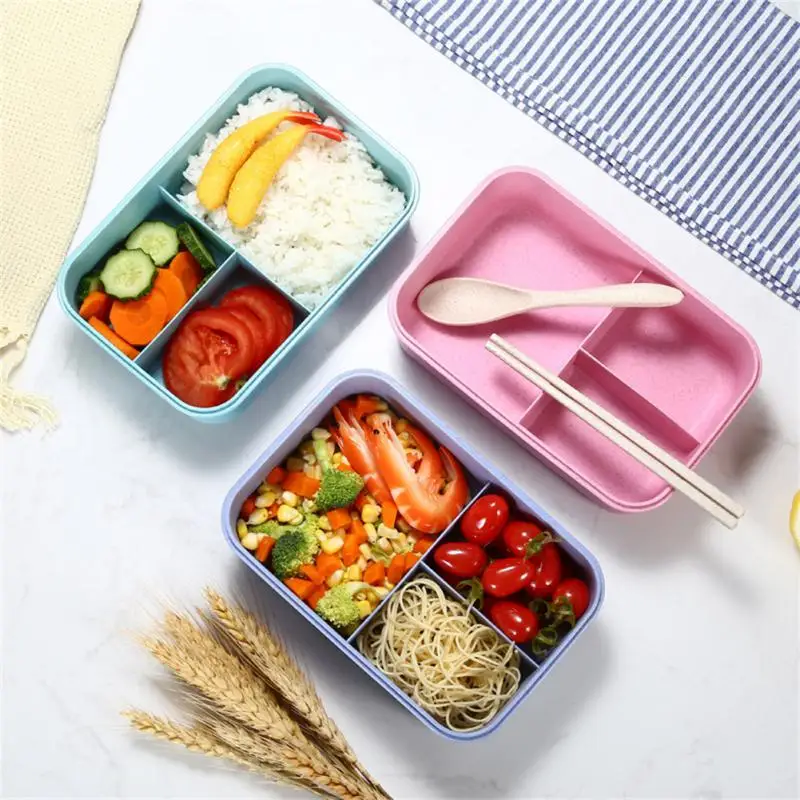 

Large Capacity Lunch Bag With Spoon Chopsticks Food Storage Container Children Kids School Office Portable Lunch Box Wheat Straw