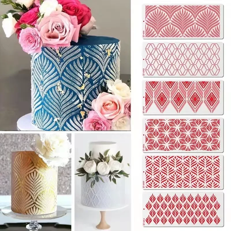 

2022New style Plastic Sugar Sieve Mold Fondant Printing Mold Flower Cake Spray Pattern Wheat Spike Vine Leaf Cake Decor Template