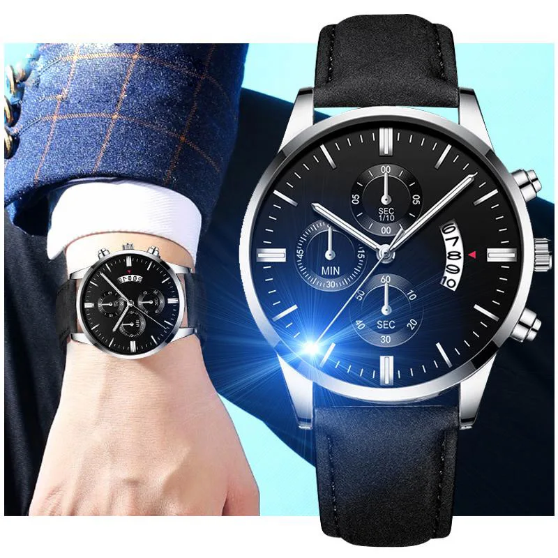 

Men Luxury Watches Quartz Stainless Steel Dial Casual Bracele Watch Business Round Simplicity Leather Strap Wristwatches Clock