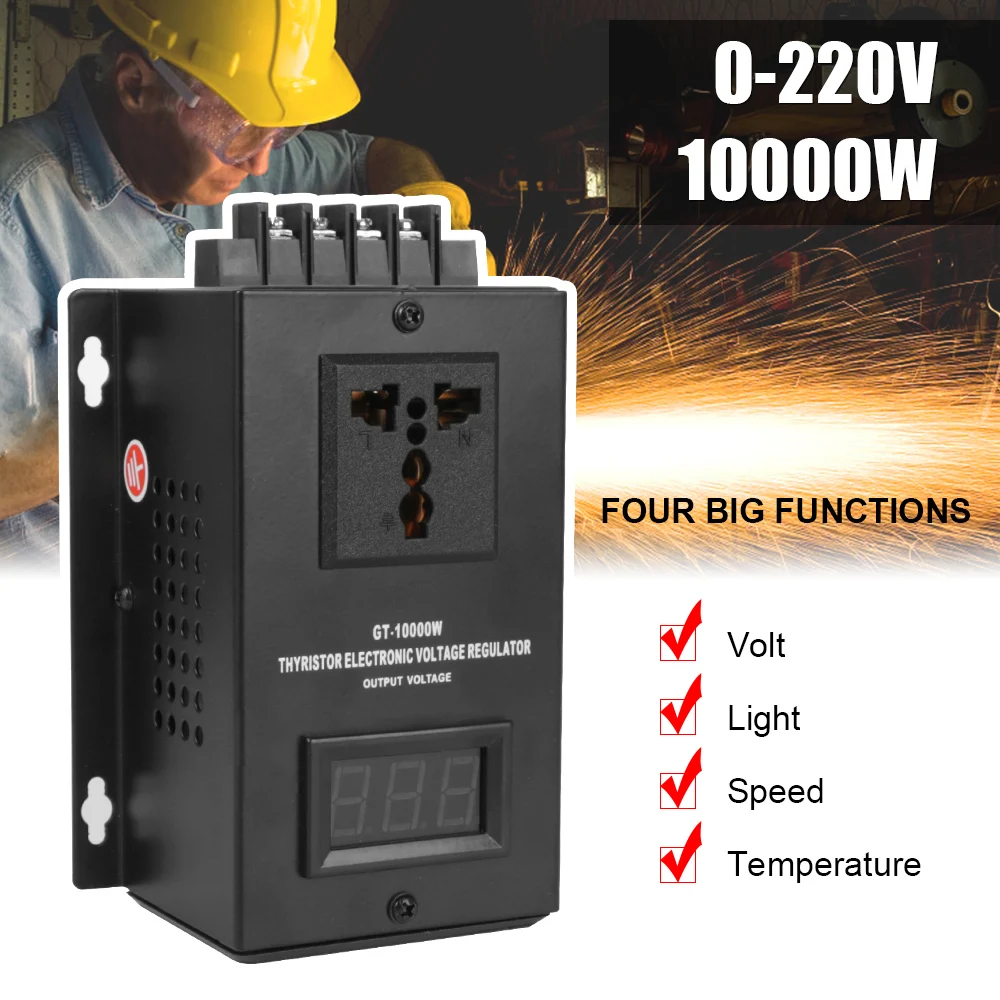 

Электронный регулятор напряжения SCR, 220 В переменного тока, 10000 Вт, черный диммер, термостат, регулятор температуры и скорости, контроллер пит...