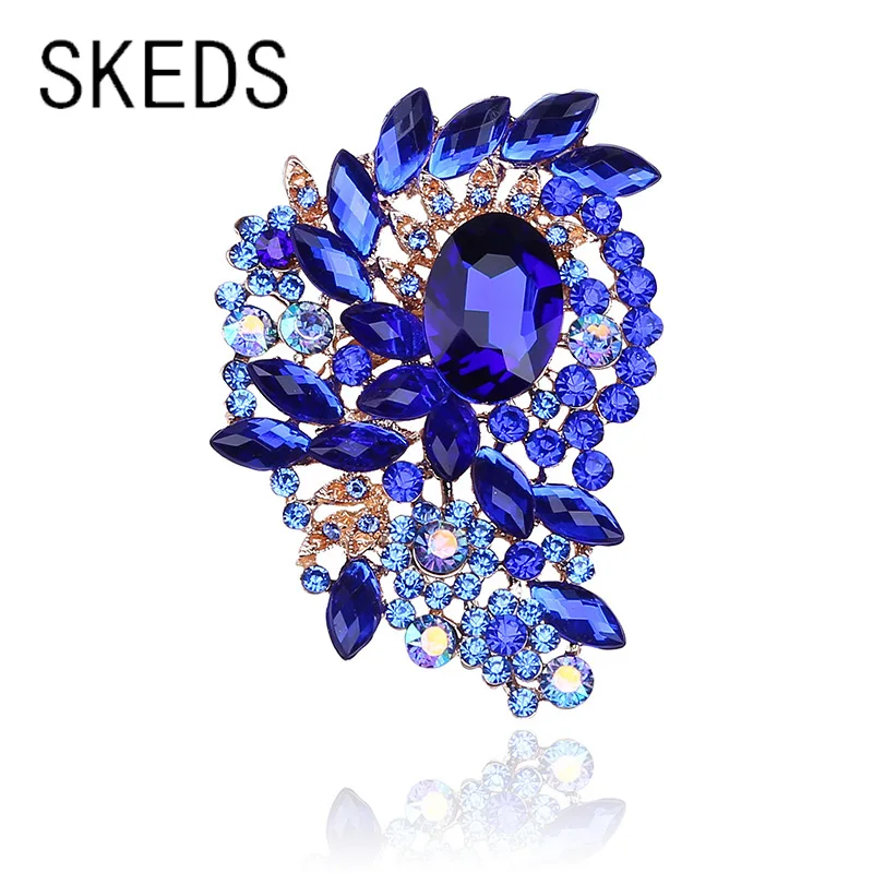 

SKEDS Luxury Full Rhinestone Exquisite Brooches Pins For Women Lady Solid Color Elegant Crystal Corsage Wedding Party Pin Gift