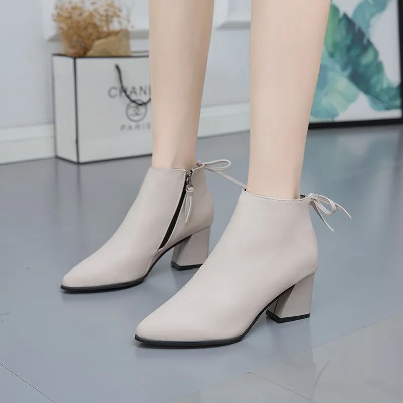 

2022 New Fashion Pu Women's Shoes Pointed Toe High-top Solid Color Nude Boots Spring and Autumn Women's Boots Sexy High Heels