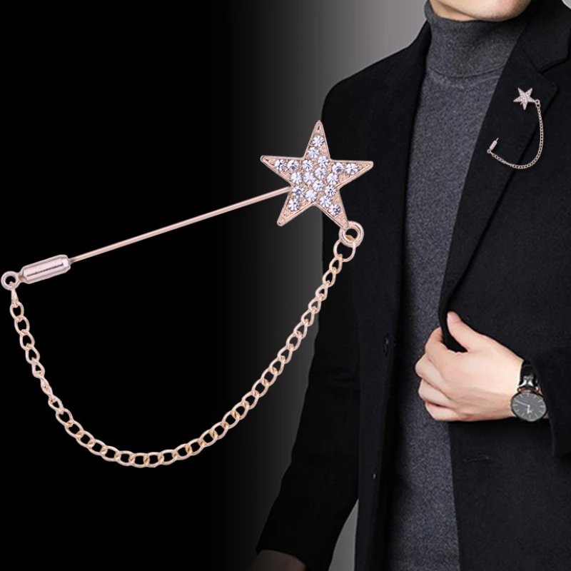 

New Fashion Crystal Star Brooch Pin Rhinestone Tassel Long Needle Long Needle Lapel Pins Sweater Shawl Corsage Wedding Jewelry
