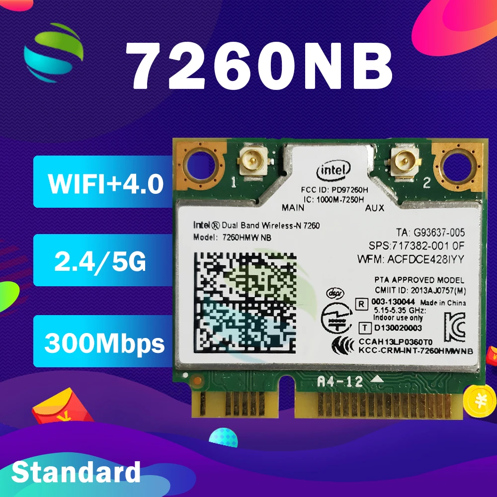 

Wireless Card for Intel Wireless-N7260 7260HMW NB Mini PCI-E 802.11b/g/n 300M for HP EliteBook 820 840 850 FIT 400PO 600PO 800EO
