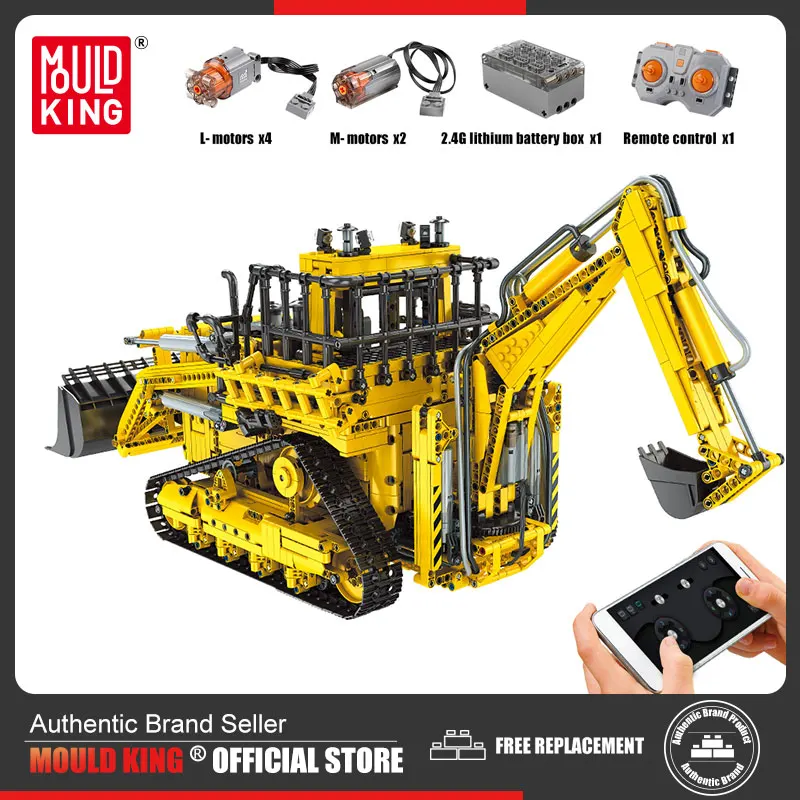 

Строительные блоки MOULD KING 17023, моторизованный пневматический бульдозер, модель грузовика, приложение, инженерное транспортное средство, кир...