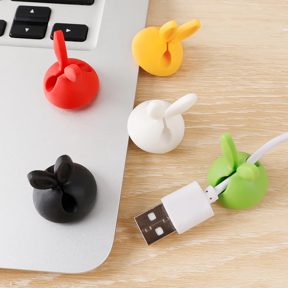 10pcs cute bunny ears cable clips silicone self adhesive cable manager desk phone charger cable earphones wire winder holder free global shipping