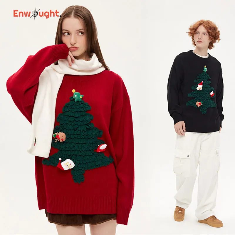 

2022 Christmas Sweater Casual Paired Sweaters Y2K Oversized Christmas Tree Knitting Pullover Streetwear Winter Warm Men Clothing