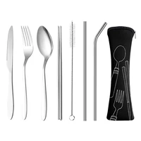portable flatware set family travel camping cutlery set 8 piece portable bag stainless steel flatware set dinnerware set