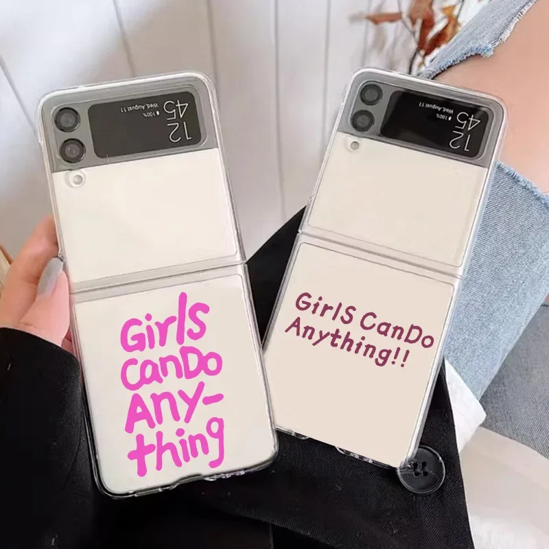 Складной чехол INS Girls Can Do Anything Words для Samsung Galaxy Z Flip 5 ZFlip 6 прозрачный 4 3 Fundas Shell