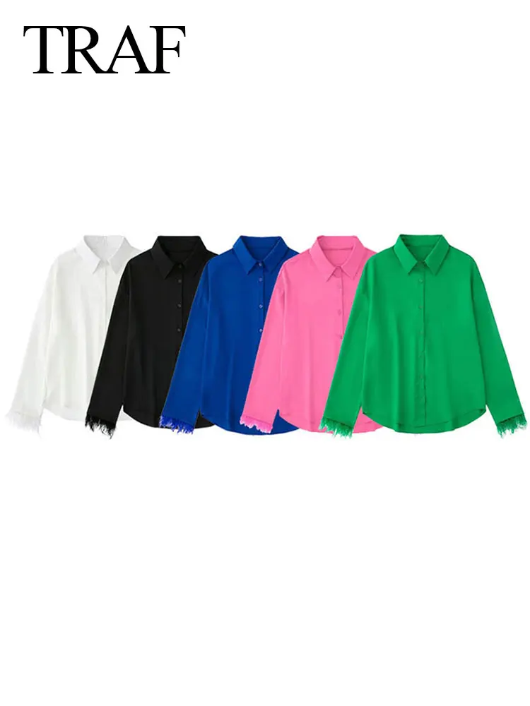 

Женская однобортная рубашка с отложным воротником и перьями