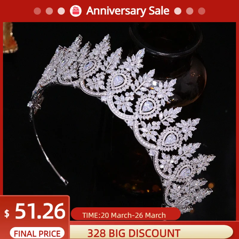 Luxury Full Zircon Wedding Crowns and Tiaras for Women Water Drop CZ Prom Party Headpiece Elegant Bridal Headdress Hair Jewelry