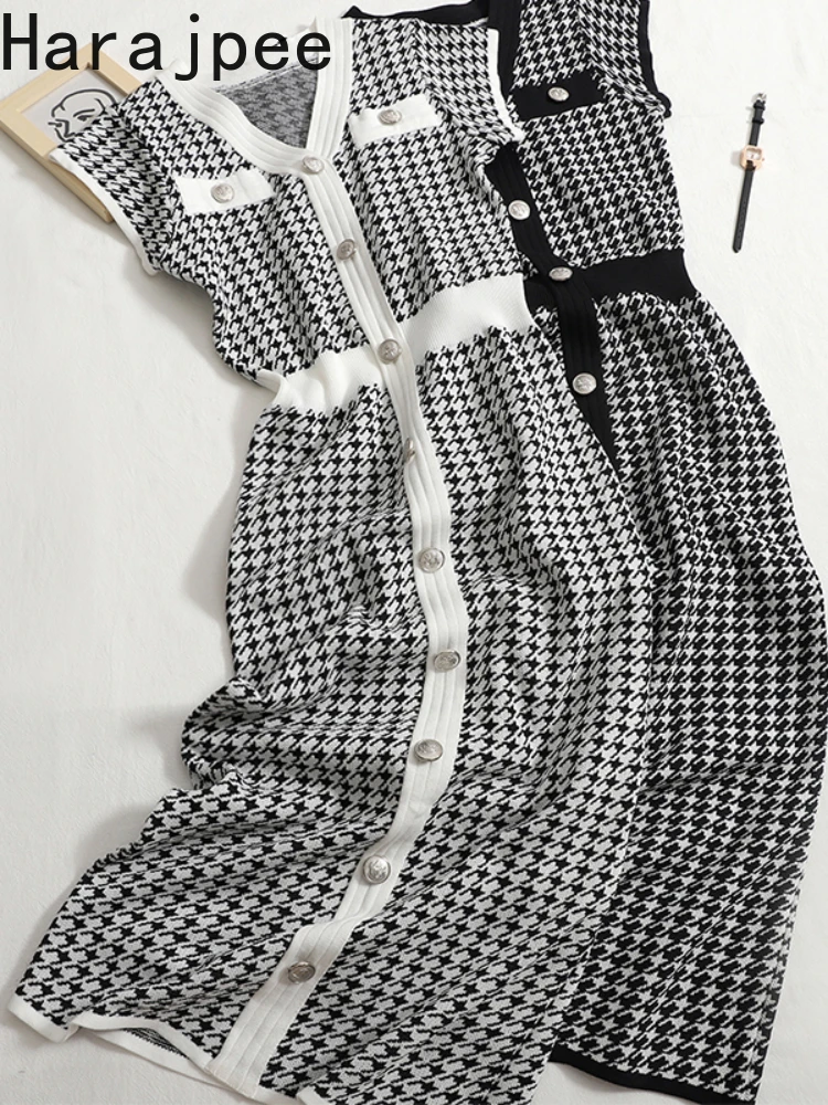 

Женское трикотажное платье-чехол Harajpee, однобортное Элегантное Длинное Платье контрастных цветов с V-образным вырезом и узкой талией, лето ...