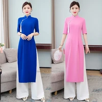 2022 aodai vietnam clothing cheongsam aodai vietnam dresspants set traditional dress cheongsam women oriental dress qipao