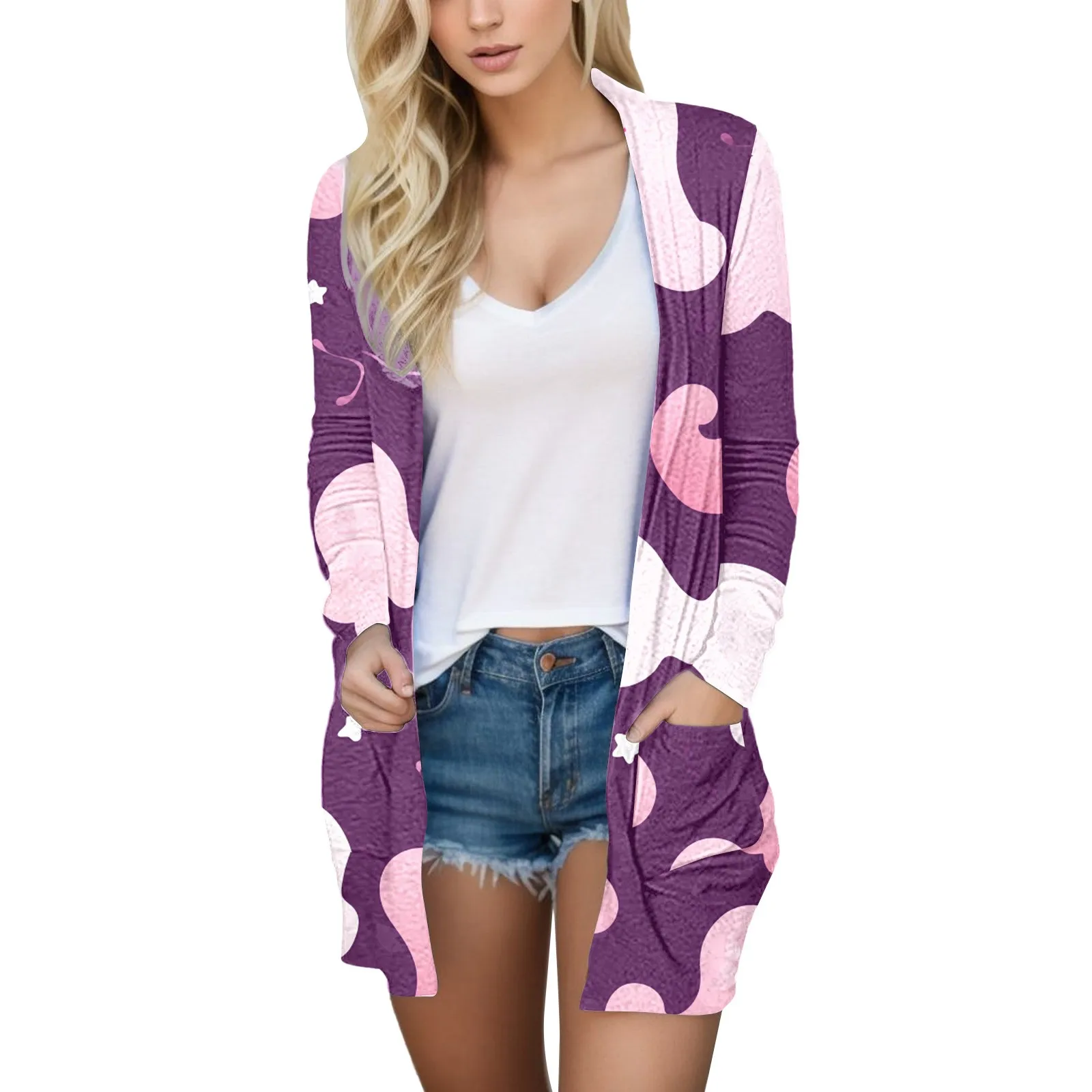 

Женский Повседневный Кардиган с принтом и длинным рукавом, кардиганы с открытой передней частью, Свободное пальто, верхняя одежда для дома, праздничные женские пуховики и кимоно